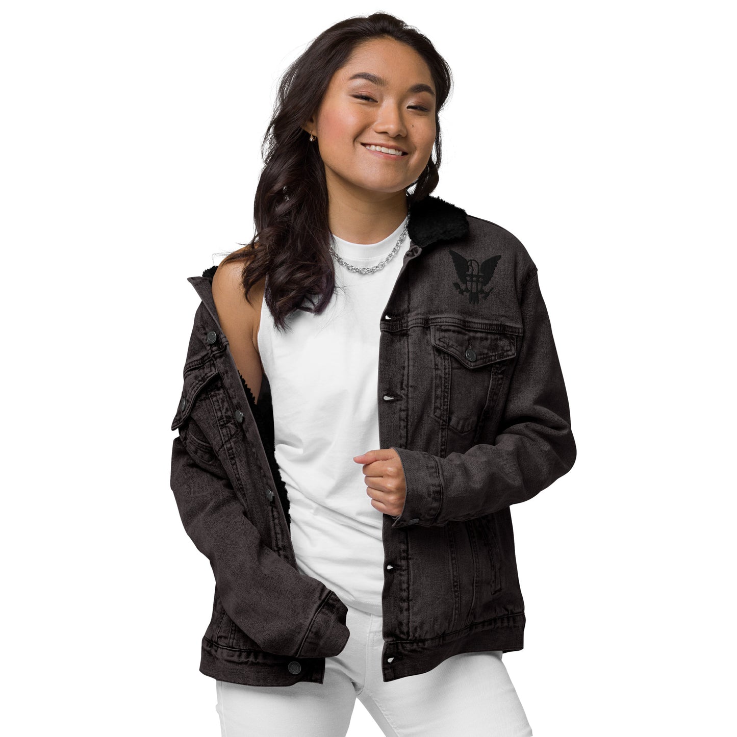 Eagle Logo Healthy Way Unisex denim sherpa jacket