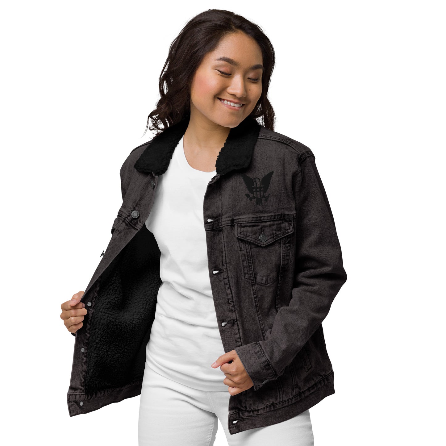 Eagle Logo Healthy Way Unisex denim sherpa jacket