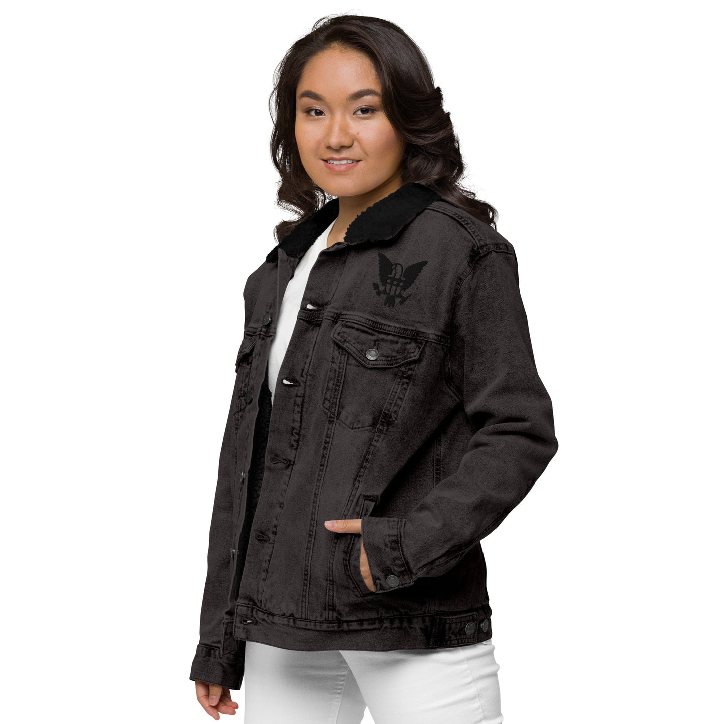 Eagle Logo Healthy Way Unisex denim sherpa jacket